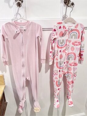 Carter's Light Pink Striped & Rainbow Print Footed One-Piece Pajama Set of 2